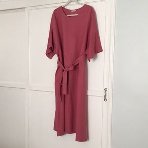 Dusty Pink Linen Dress Midi